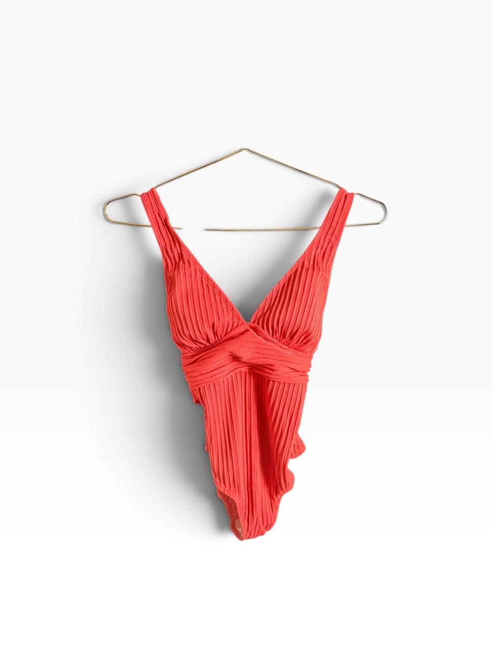 Cupshe Textured V-Neck Twist-Back One-Piece Swimsuit XS Coral Red NWT